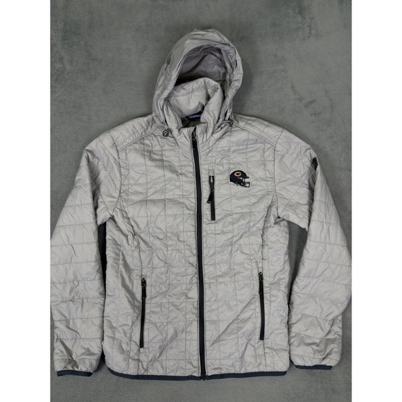 Cutter & Buck Other - Cutter & Buck Jacket Mens Small Gray Quilted Puffer Hooded Chicago Bears